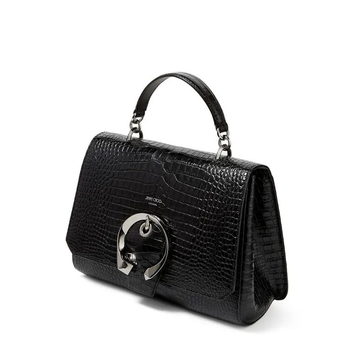 Madeline Tophandle Black Shiny CrocEmbossed Leather Top Handle Handbag Black Women JIMMY CHOO Top Handle Bags