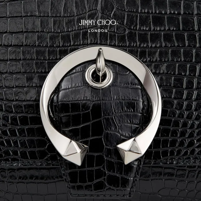 Madeline Tophandle Black Shiny CrocEmbossed Leather Top Handle Handbag Black Women JIMMY CHOO Top Handle Bags