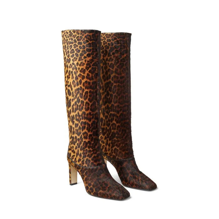 Mahesa 85 Natural Mix Degrade Leopard Print Pony KneeHigh Boots Natural Mix Women JIMMY CHOO Boots