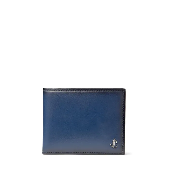 Mark Ink Blue Sprayed Leather BiFold Wallet With Jc Emblem Ink Blue Men JIMMY CHOO Wallets Mark Ink Blue Sprayed Leather BiFold Wallet With Jc Emblem Ink Blue Men JIMMY CHOO Wallets