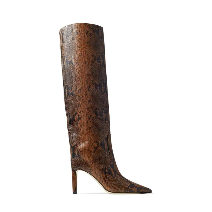 Mavis 85 Cuoio Snake Printed Leather Pointed Toe Knee Boots Cuoio Women JIMMY CHOO Boots Mavis 85 Cuoio Snake Printed Leather Pointed Toe Knee Boots Cuoio Women JIMMY CHOO Boots