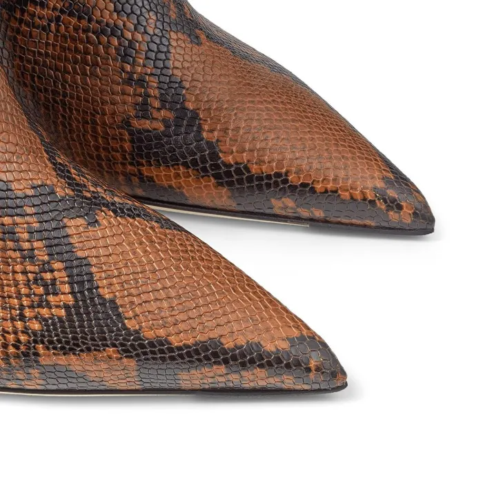 Mavis 85 Cuoio Snake Printed Leather Pointed Toe Knee Boots Cuoio Women JIMMY CHOO Boots
