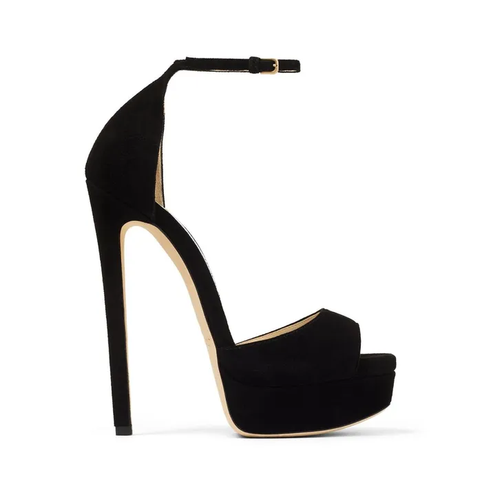 Max 150 Black Suede Open Toe Platform Sandals Black Women JIMMY CHOO Sandals