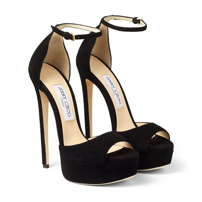 Max 150 Black Suede Open Toe Platform Sandals Black Women JIMMY CHOO Sandals
