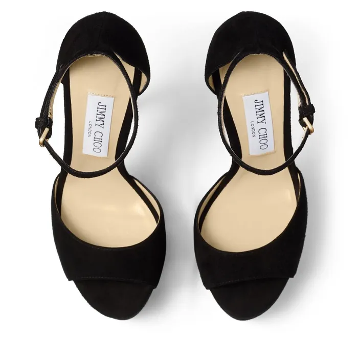 Max 150 Black Suede Open Toe Platform Sandals Black Women JIMMY CHOO Sandals