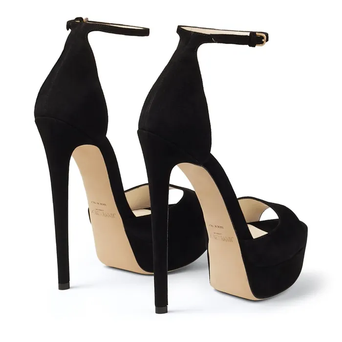 Max 150 Black Suede Open Toe Platform Sandals Black Women JIMMY CHOO Sandals