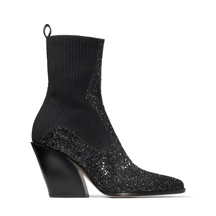 Mele 85 Black Coarse Glitter Fabric And Knitted Ankle Boots Blackblack Women JIMMY CHOO Boots Mele 85 Black Coarse Glitter Fabric And Knitted Ankle Boots Blackblack Women JIMMY CHOO Boots