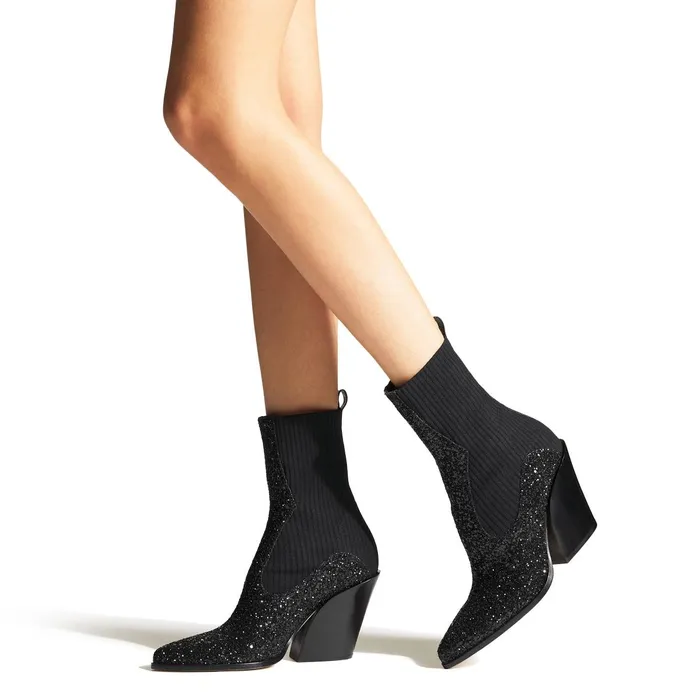 Mele 85 Black Coarse Glitter Fabric And Knitted Ankle Boots Blackblack Women JIMMY CHOO Boots
