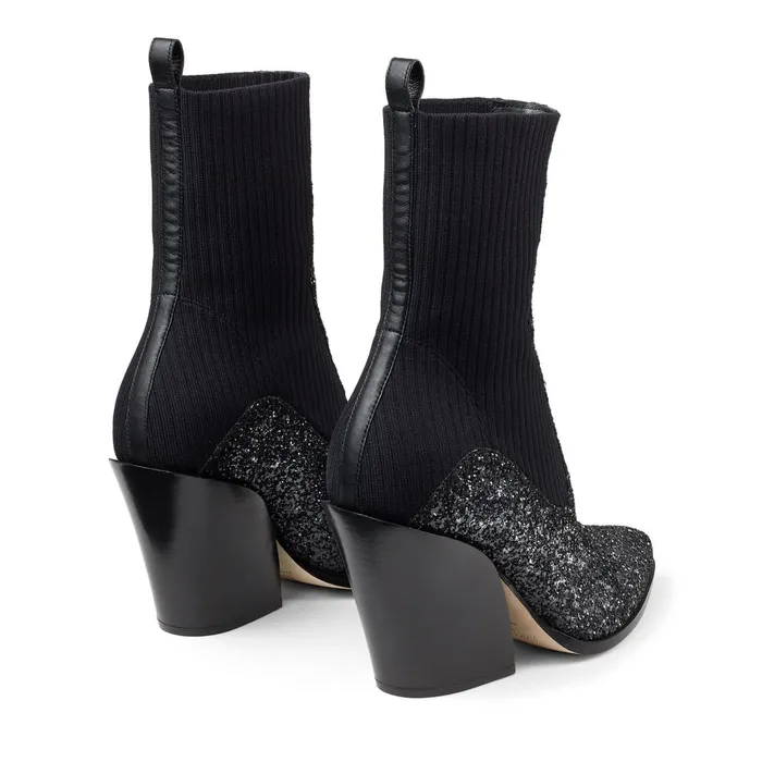 Mele 85 Black Coarse Glitter Fabric And Knitted Ankle Boots Blackblack Women JIMMY CHOO Boots