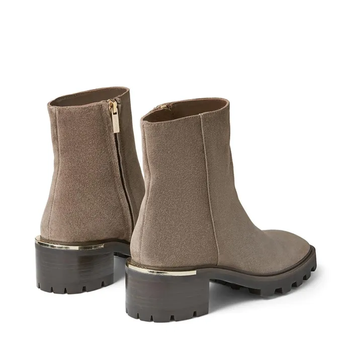 Melodie 35 Mink Velvet Suede Block Heel Boots With Mirrored Trim Mink Women JIMMY CHOO Boots