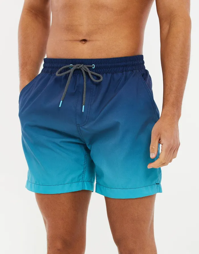 Men Aqua Blue Ombr Swim Shorts Aqua Blue Threadbare Swimwear