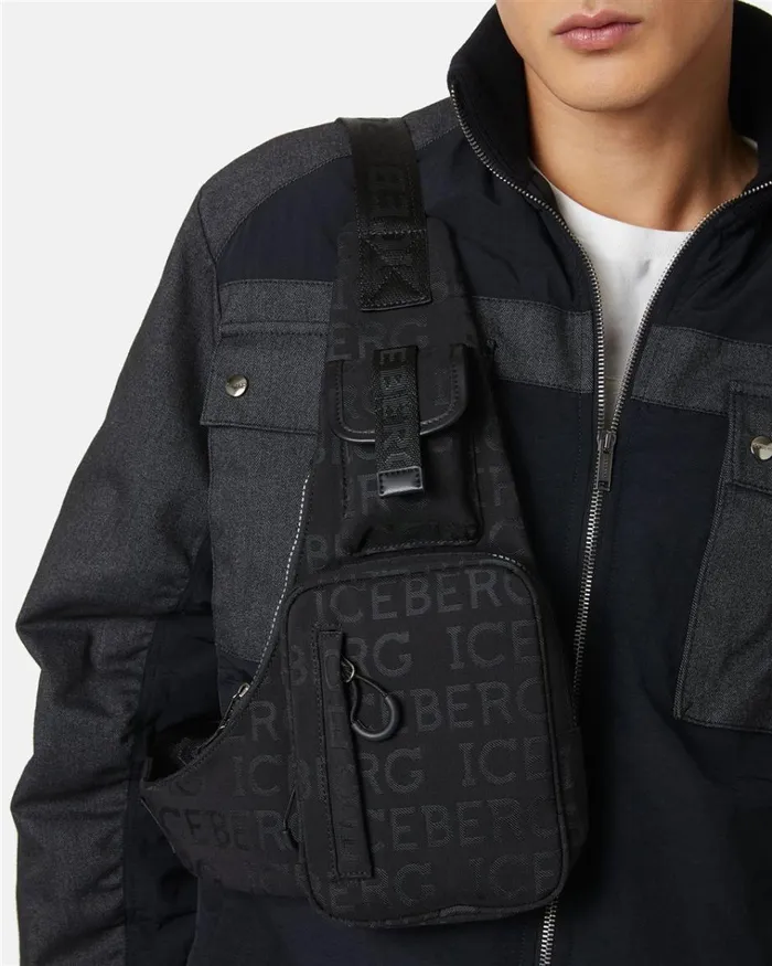 Men Bags And Belt Iceberg Oneshoulder Backpack With Allover Iceberg Logo Men Bags And Belt Iceberg Oneshoulder Backpack With Allover Iceberg Logo