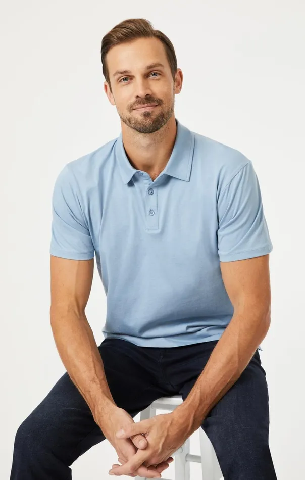 Men Basic Polo Shirt In Faded Denim Mavi Jeans TShirts Men Basic Polo Shirt In Faded Denim Mavi Jeans TShirts