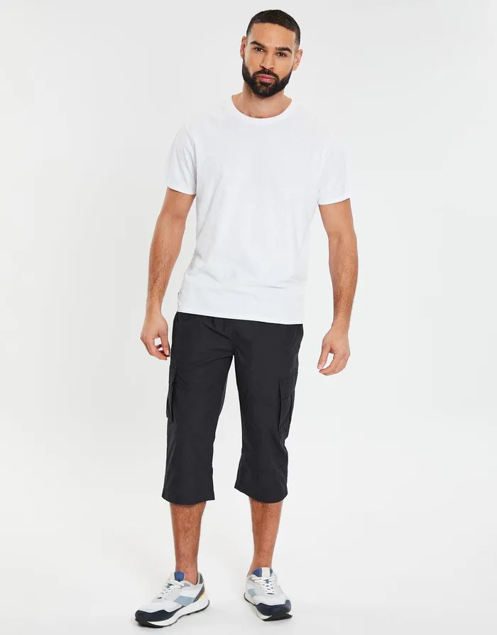 Men Black 34 Length Cargo Pants Black Threadbare Trousers and Cargos