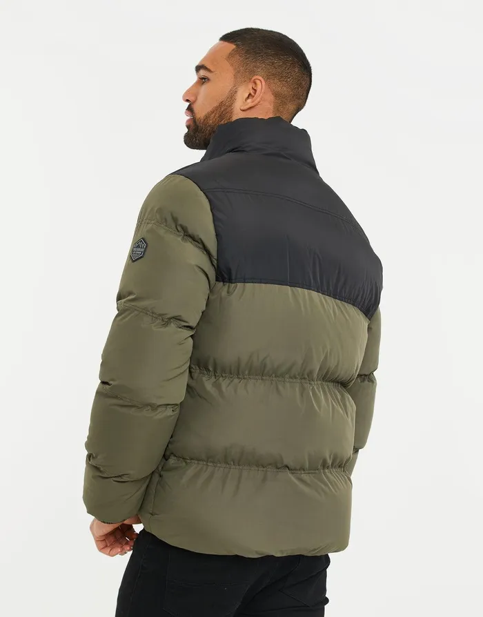 Men Black and Khaki Colourblock Puffer Jacket Black and Khaki Threadbare Jacket and Coats Men Black and Khaki Colourblock Puffer Jacket Black and Khaki Threadbare Jacket and Coats