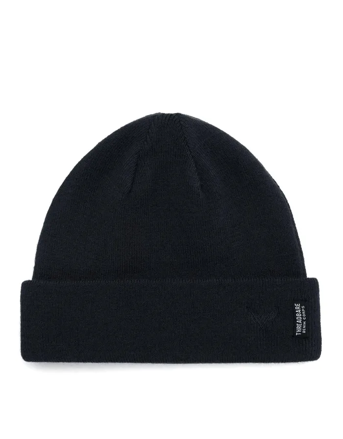 Men Black and Navy Knitted Hats 2 Pack Black Navy Threadbare Accessories