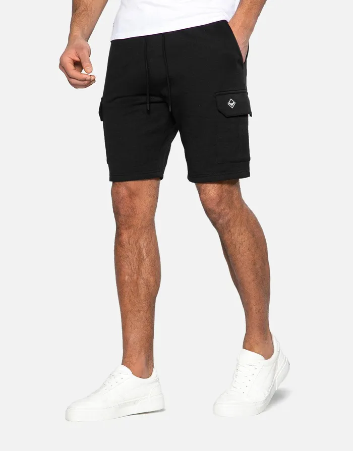 Men Black Cargo Fleece Shorts Black Threadbare Shorts