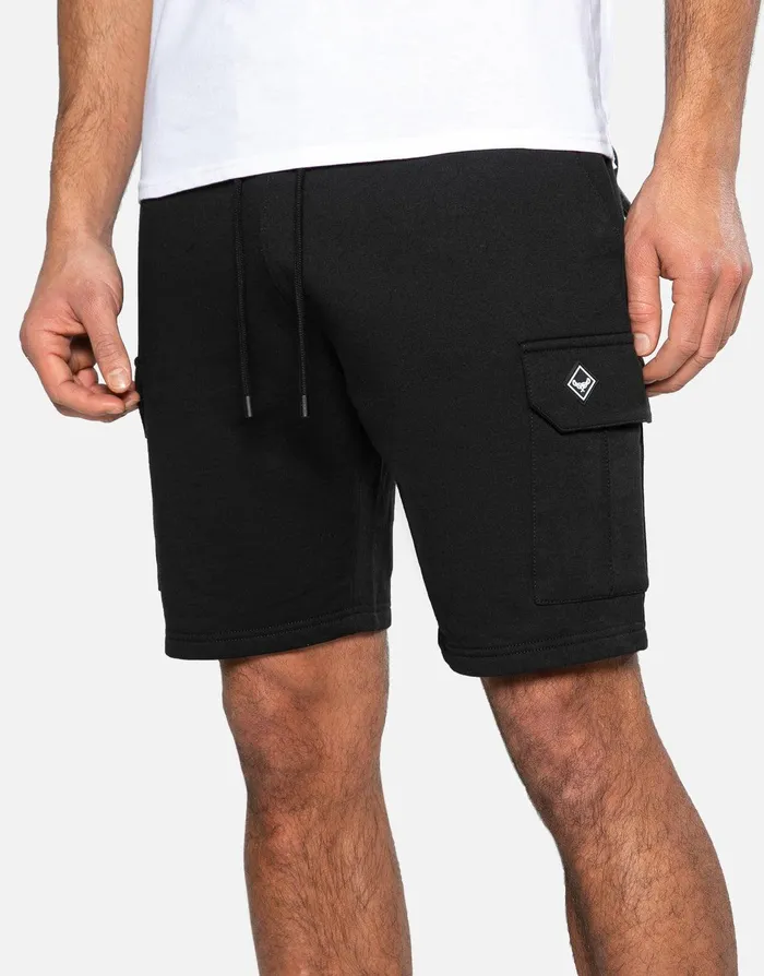 Men Black Cargo Fleece Shorts Black Threadbare Shorts