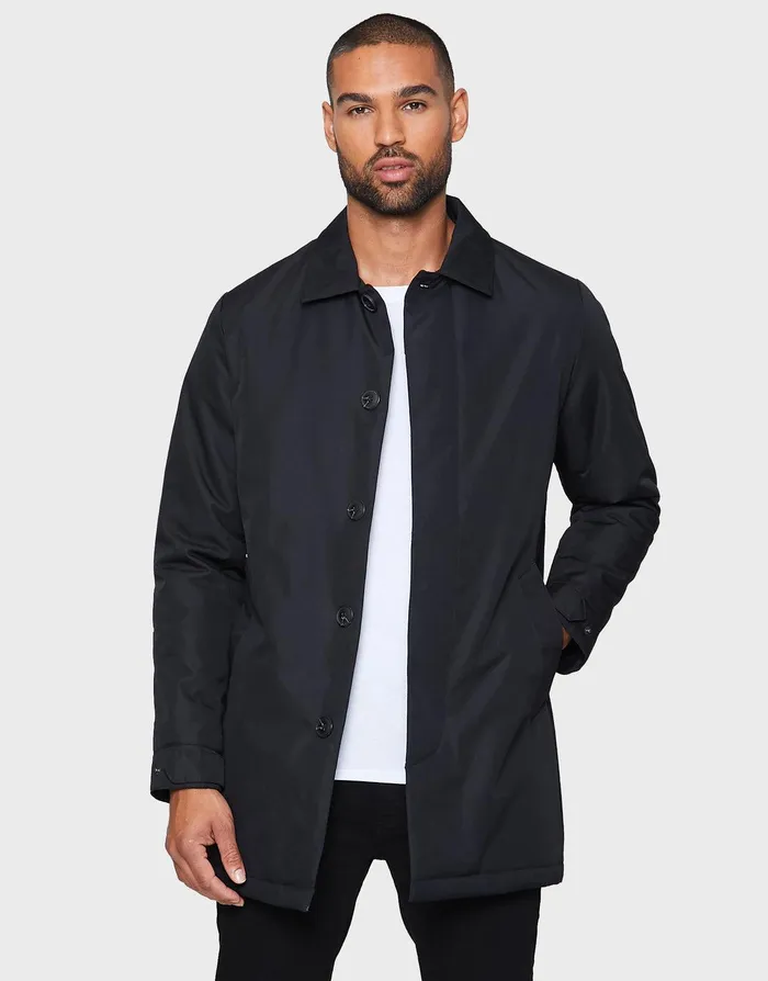 Men Black Collared Coat Black Threadbare Jacket and Coats