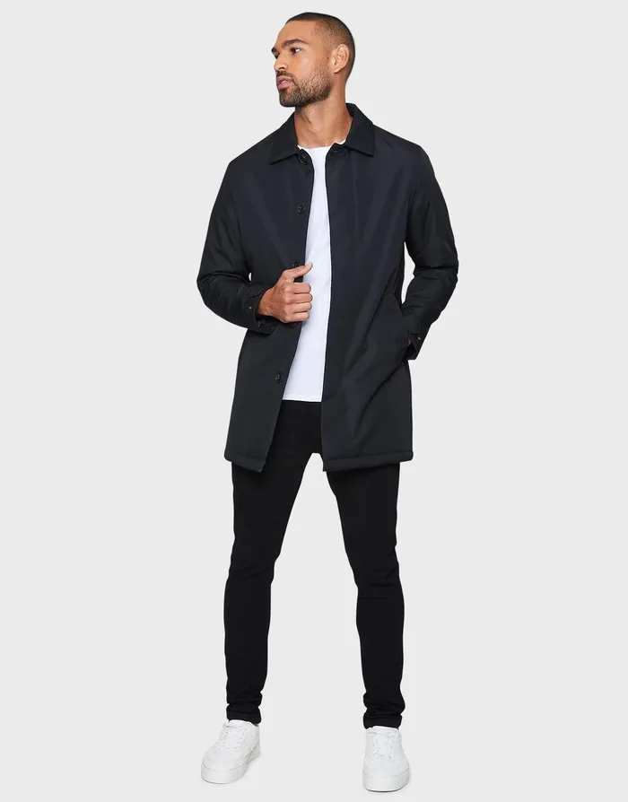 Men Black Collared Coat Black Threadbare Jacket and Coats Men Black Collared Coat Black Threadbare Jacket and Coats