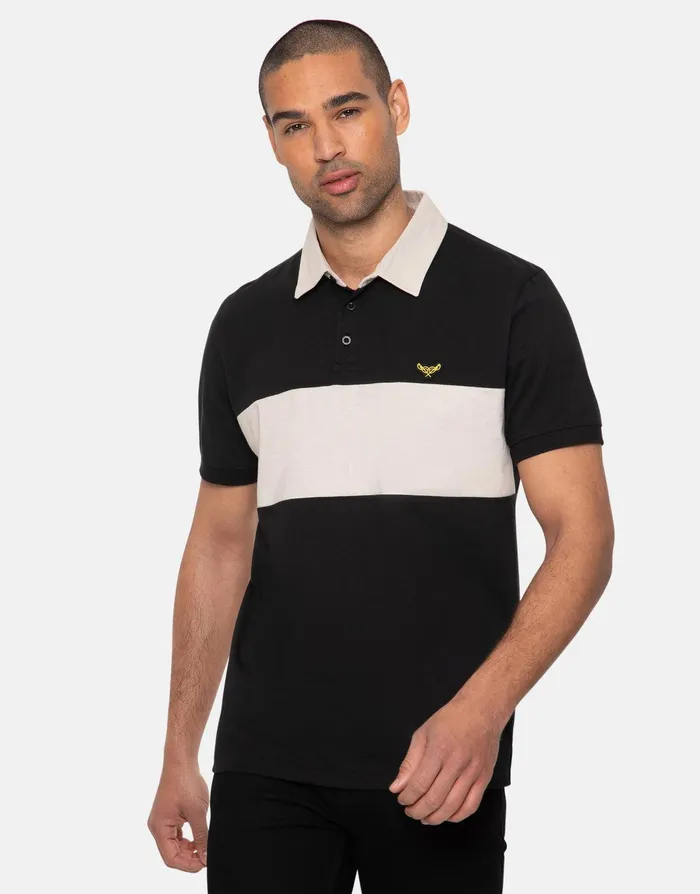 Men Black Colourblock Rugby Shirt Black Threadbare Rugby Shirts