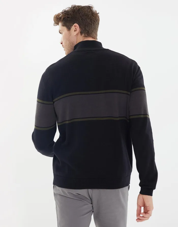 Men Black Colourblock Stripe Quarter Zip Jumper Black Threadbare Knitwear Men Black Colourblock Stripe Quarter Zip Jumper Black Threadbare Knitwear
