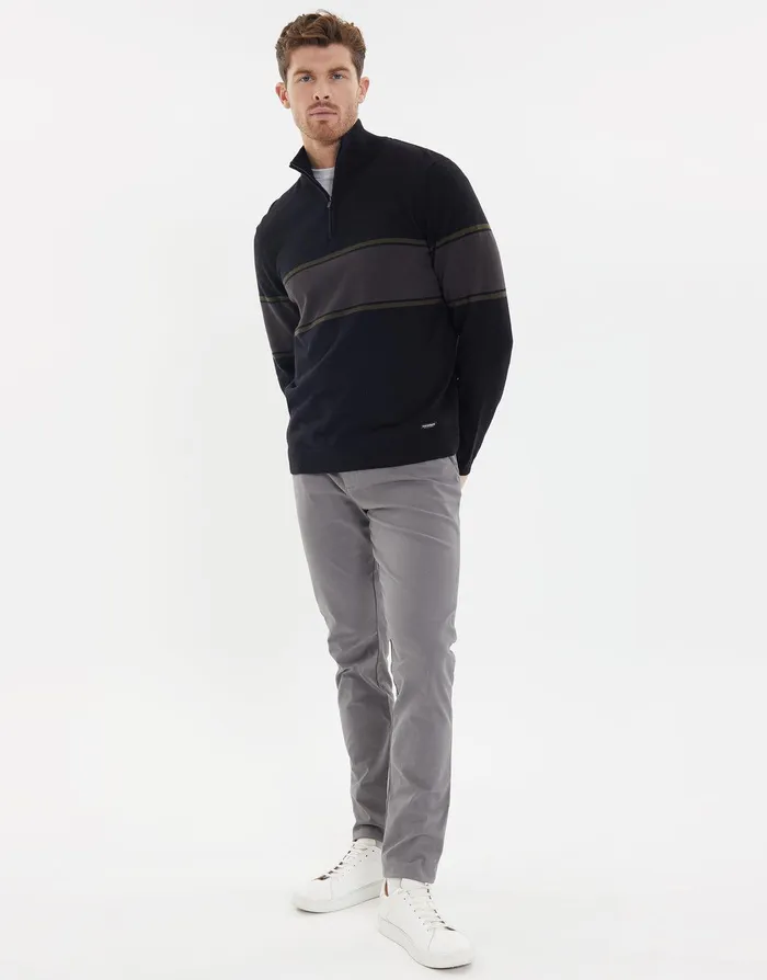 Men Black Colourblock Stripe Quarter Zip Jumper Black Threadbare Knitwear Men Black Colourblock Stripe Quarter Zip Jumper Black Threadbare Knitwear