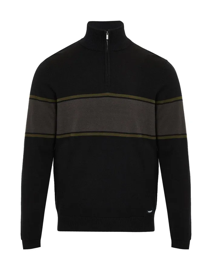 Men Black Colourblock Stripe Quarter Zip Jumper Black Threadbare Knitwear Men Black Colourblock Stripe Quarter Zip Jumper Black Threadbare Knitwear