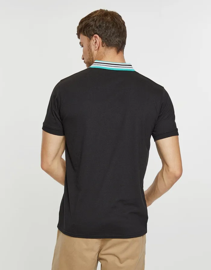 Men Black Contrast Rib Collar Polo Shirt Black Threadbare Polo Shirts Men Black Contrast Rib Collar Polo Shirt Black Threadbare Polo Shirts