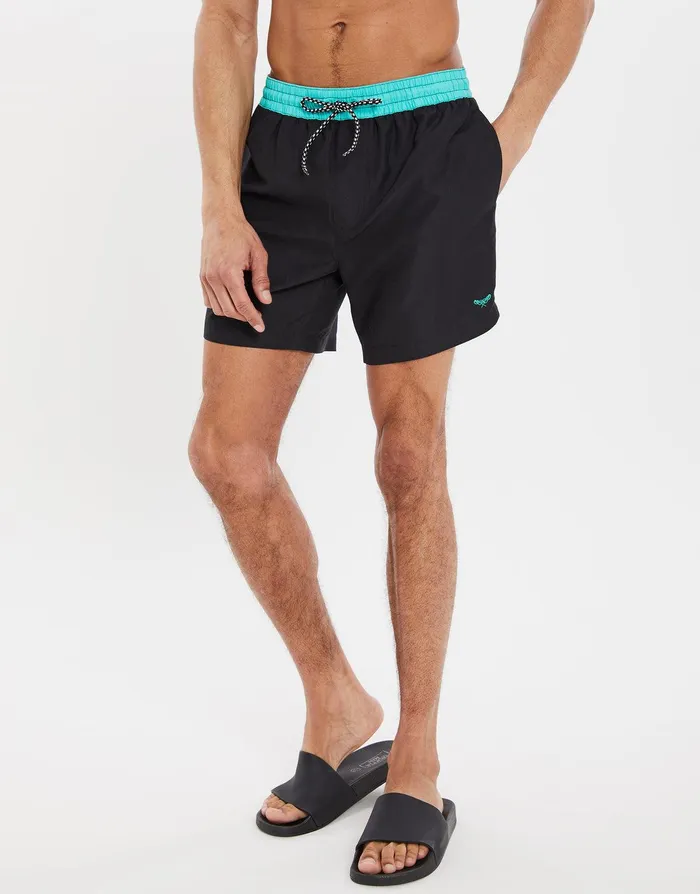 Men Black Contrast Swim Shorts Black Threadbare Swimwear