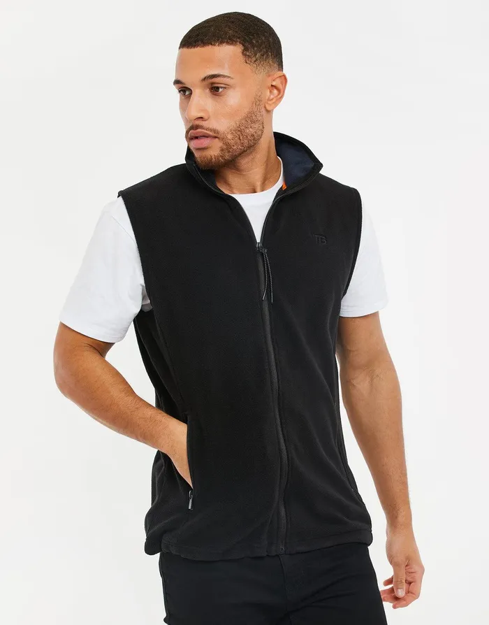Men Black Fitness Fleece Gilet Black Threadbare Gilets