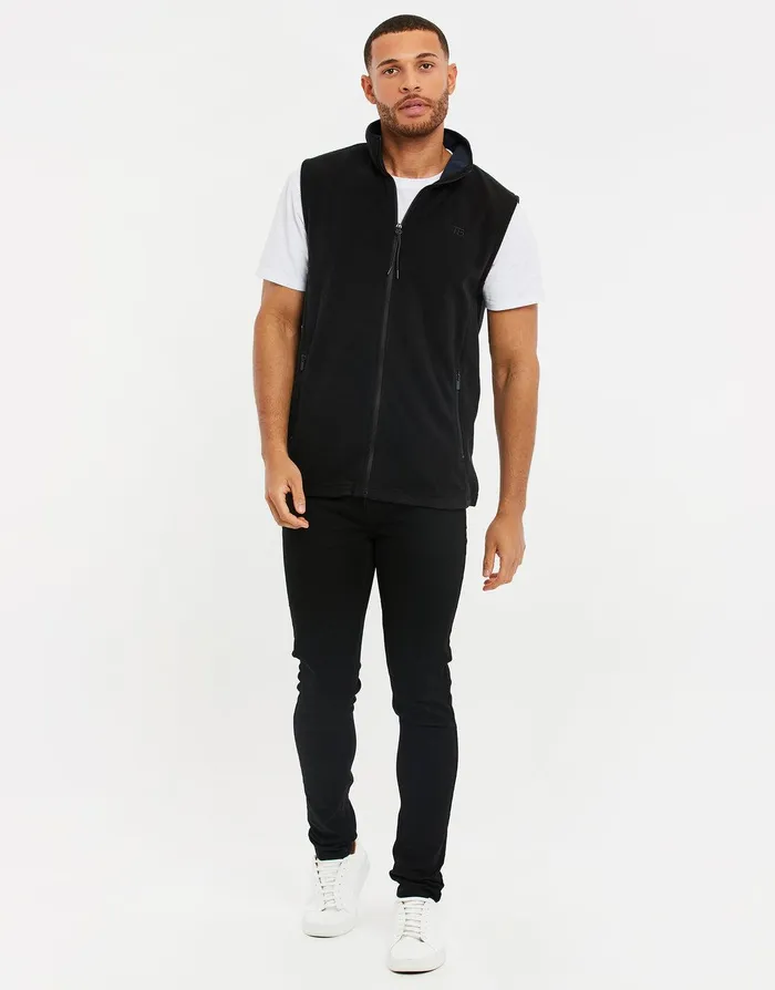 Men Black Fitness Fleece Gilet Black Threadbare Gilets Men Black Fitness Fleece Gilet Black Threadbare Gilets
