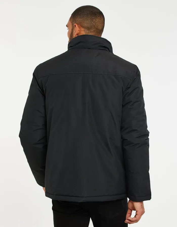 Men Black Funnel Neck Mock Layer Jacket Black Threadbare Jacket and Coats Men Black Funnel Neck Mock Layer Jacket Black Threadbare Jacket and Coats