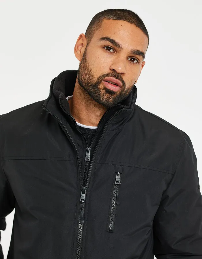 Men Black Funnel Neck Mock Layer Jacket Black Threadbare Jacket and Coats Men Black Funnel Neck Mock Layer Jacket Black Threadbare Jacket and Coats