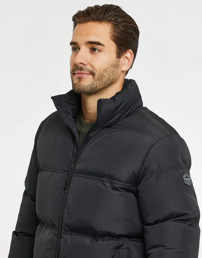 Men Black Funnel Neck Puffer Jacket Black Threadbare Jacket and Coats