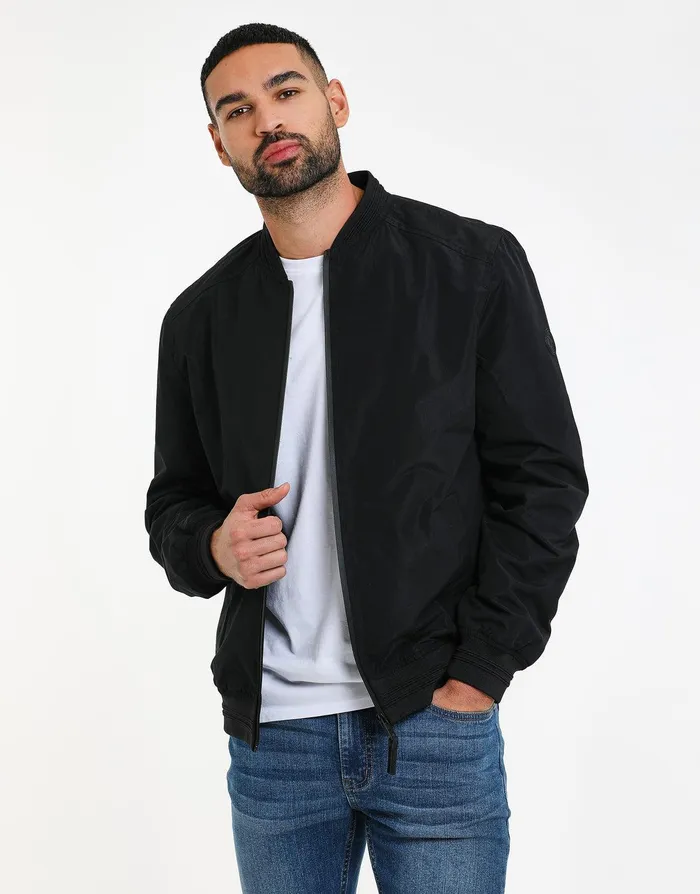 Men Black Lightweight Bomber Jacket Black Threadbare Jacket and Coats