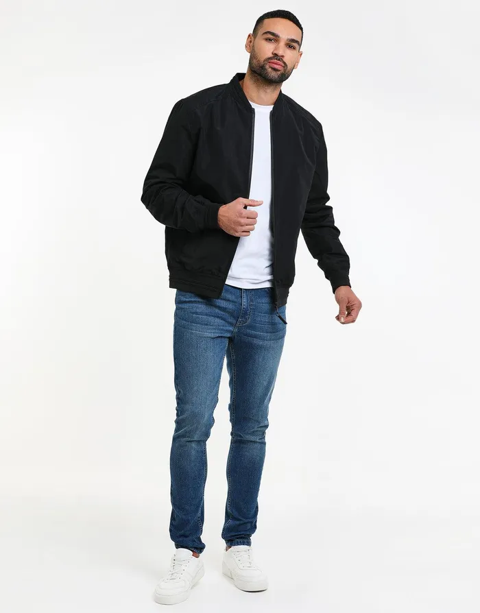 Men Black Lightweight Bomber Jacket Black Threadbare Jacket and Coats Men Black Lightweight Bomber Jacket Black Threadbare Jacket and Coats