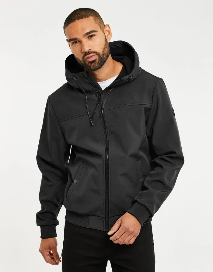 Men Black Lightweight Hooded Jacket Black Threadbare Jacket and Coats