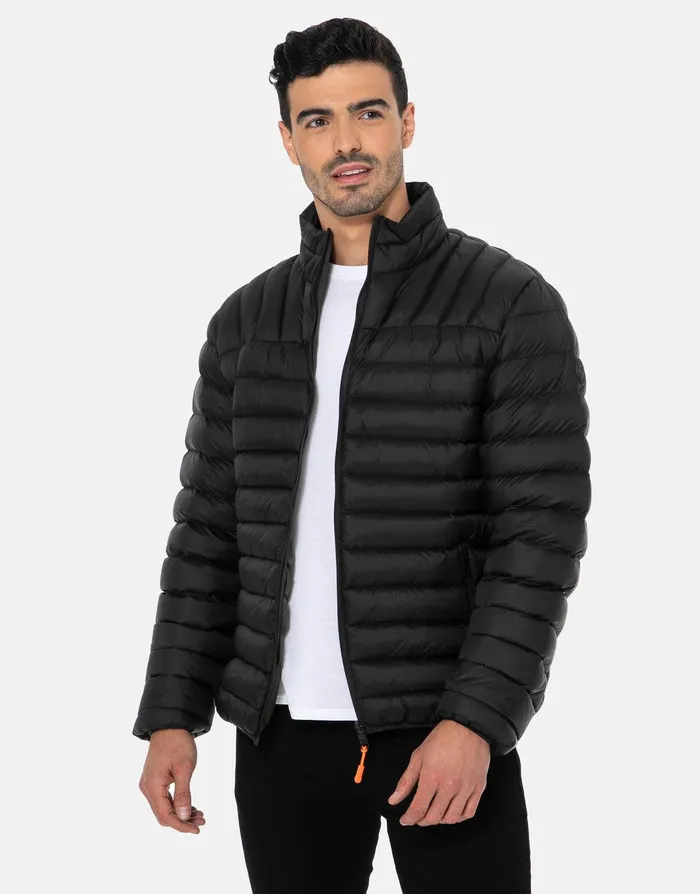 Men Black Lightweight Puffer Jacket Black Threadbare Jacket and Coats