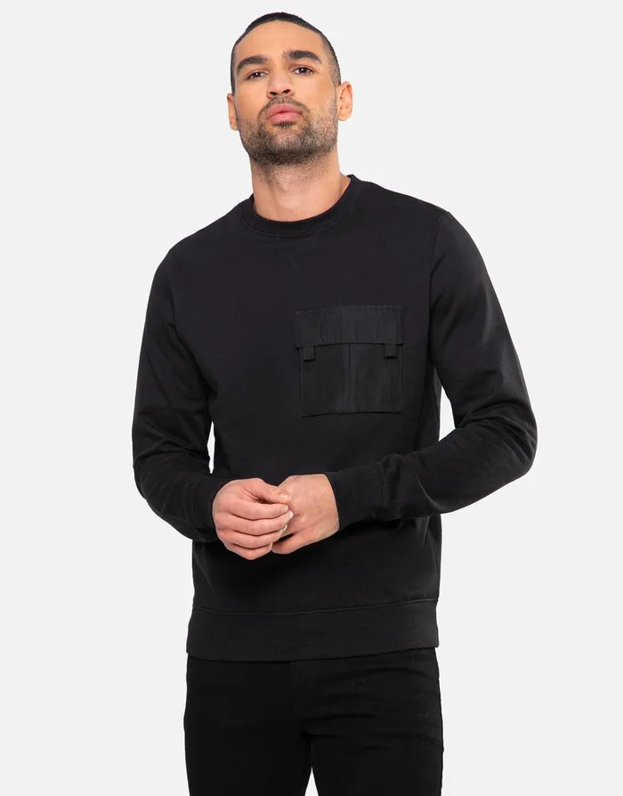Men Black Military Style Sweatshirt Black Threadbare Sweatshirts
