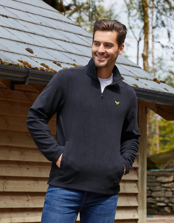 Men Black Quarter Zip Fleece Sweatshirt Black Threadbare Sweatshirts