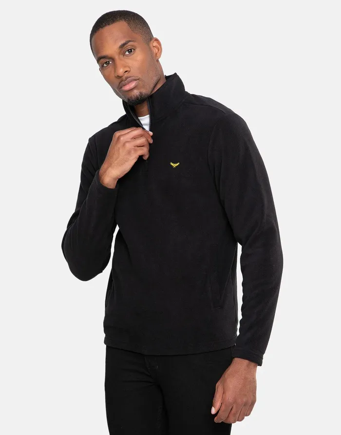 Men Black Quarter Zip Fleece Sweatshirt Black Threadbare Sweatshirts