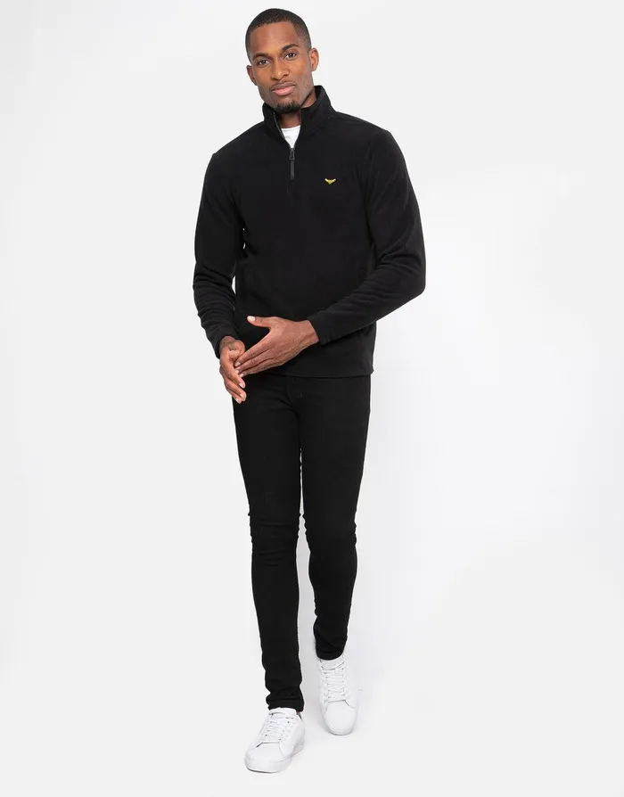 Men Black Quarter Zip Fleece Sweatshirt Black Threadbare Sweatshirts