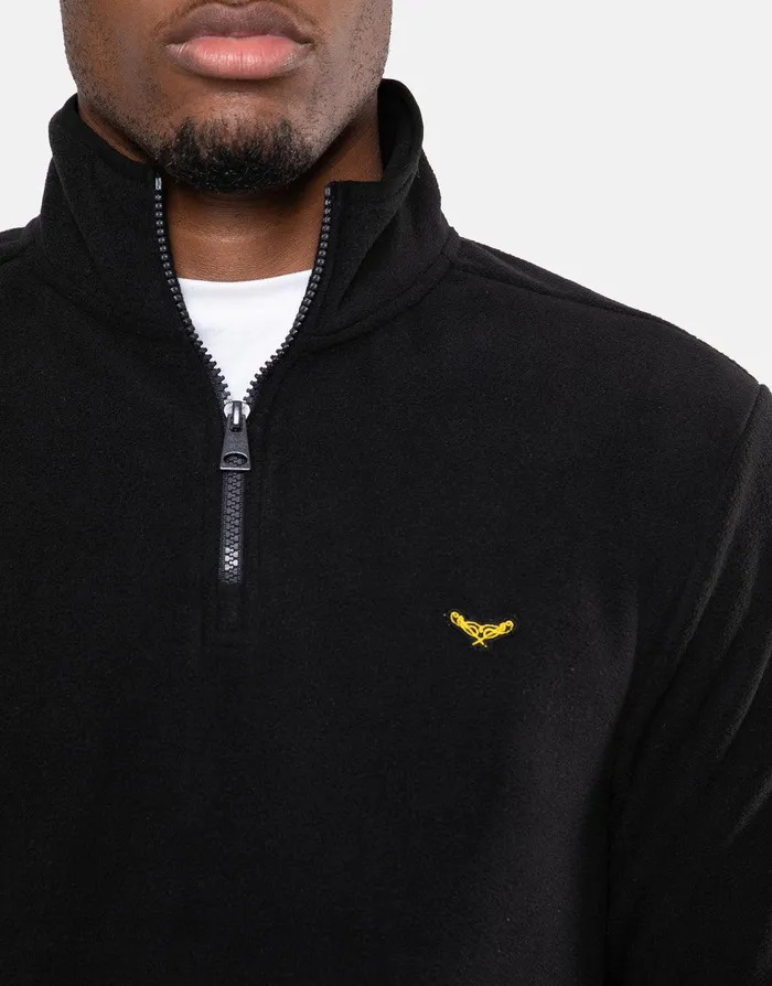 Men Black Quarter Zip Fleece Sweatshirt Black Threadbare Sweatshirts