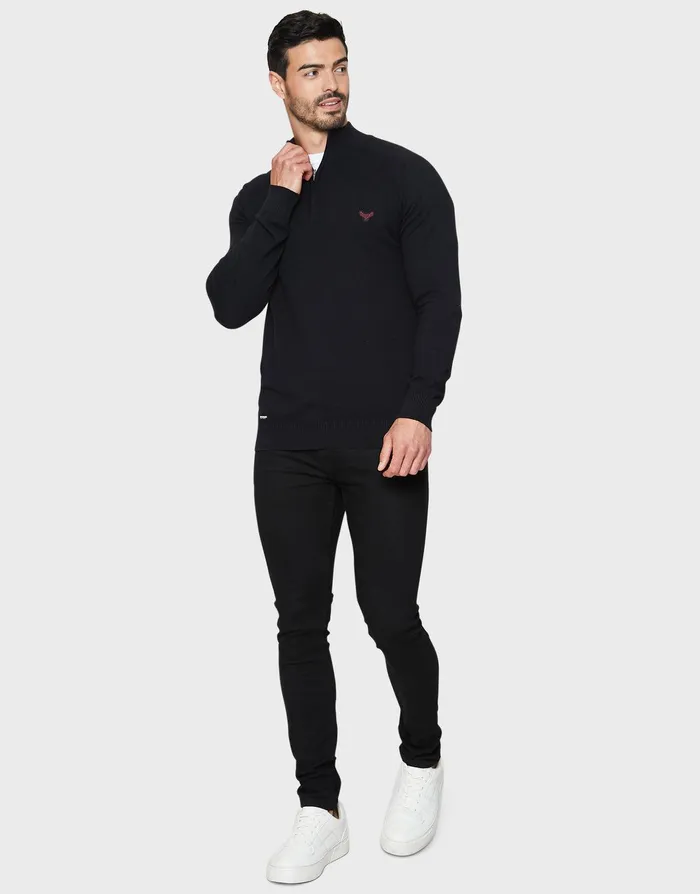 Men Black Quarter Zip Jumper Black Threadbare Knitwear Men Black Quarter Zip Jumper Black Threadbare Knitwear