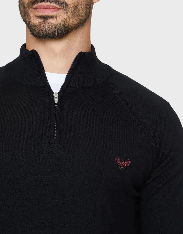Men Black Quarter Zip Jumper Black Threadbare Knitwear Men Black Quarter Zip Jumper Black Threadbare Knitwear