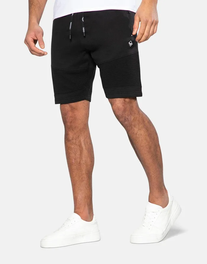 Men Black Ribbed Panel Fleece Shorts Black Threadbare Shorts