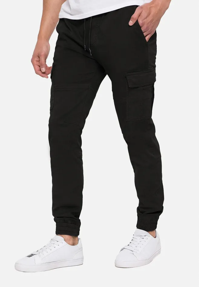 Men Black Slim Fit Cargo Trousers Black Threadbare Trousers and Cargos