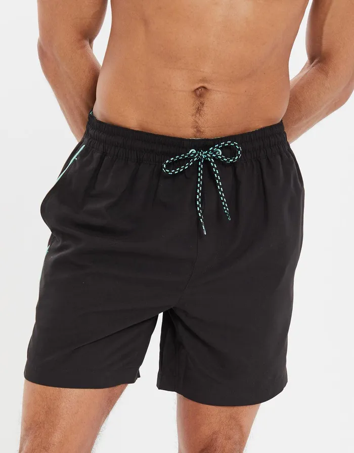Men Black Swim Shorts Black Threadbare Swimwear