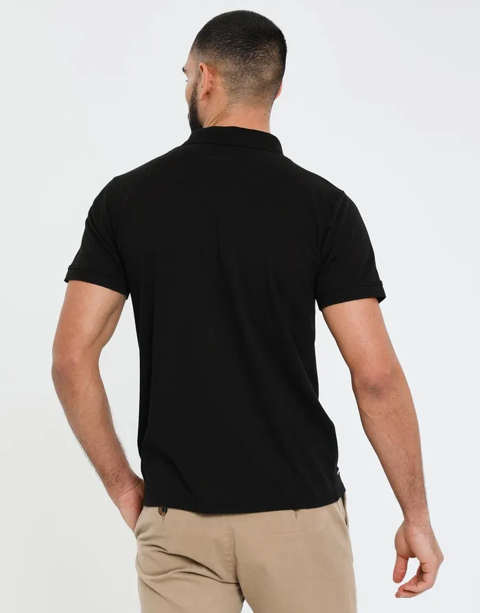 Men Black Waffle Zip Collar Polo Shirt Black Threadbare Polo Shirts Men Black Waffle Zip Collar Polo Shirt Black Threadbare Polo Shirts